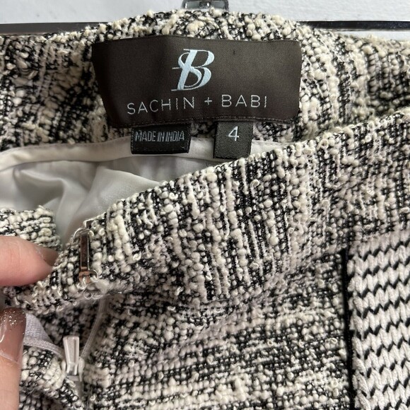 Sachin + Babi Dress Pants Women’s 4 Cream Black Tweed Flat Front Pockets - Picture 11 of 13